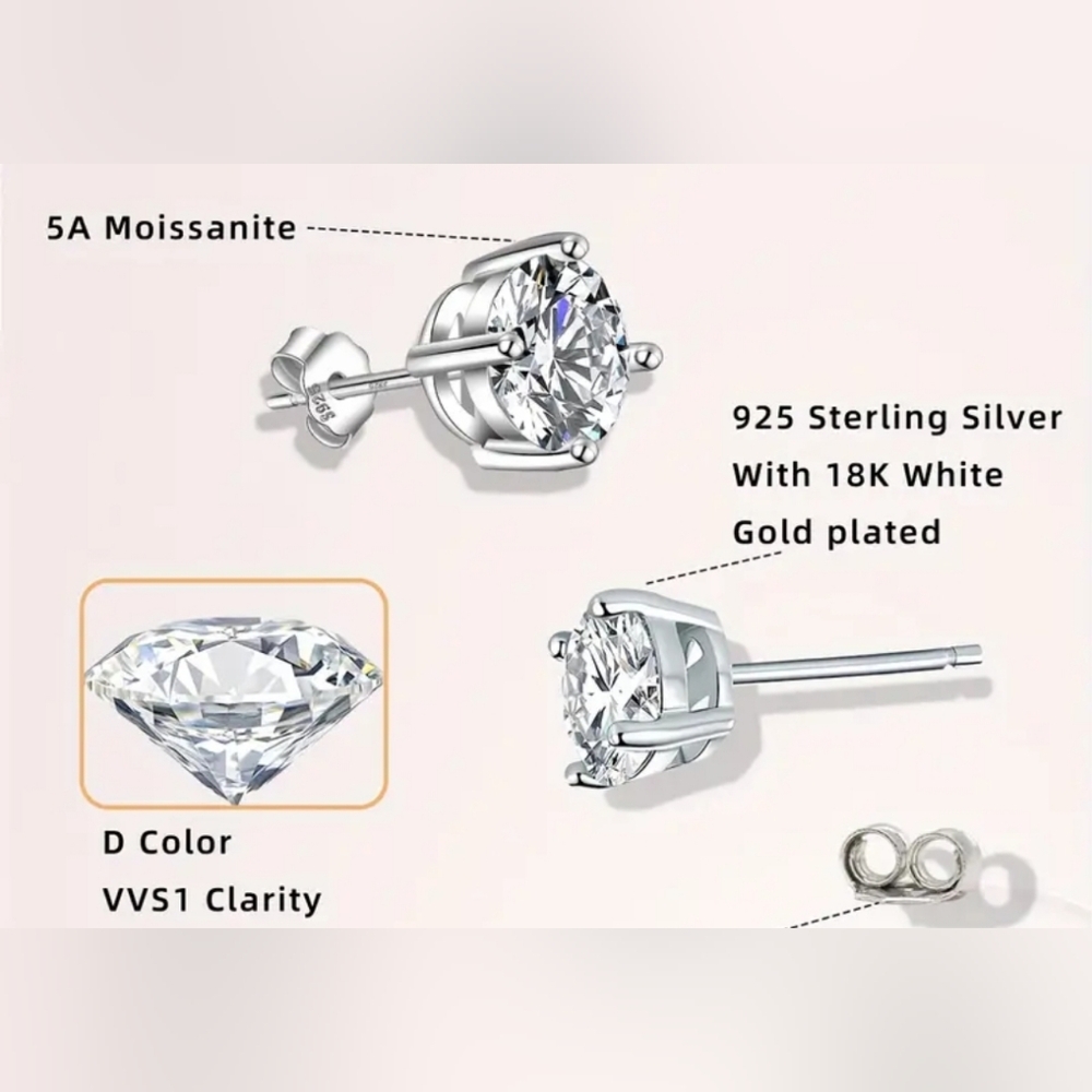 Genuine Moissanite Earrings in 18k Gold over Sterling Silver ✨️ - Picture 7 of 7